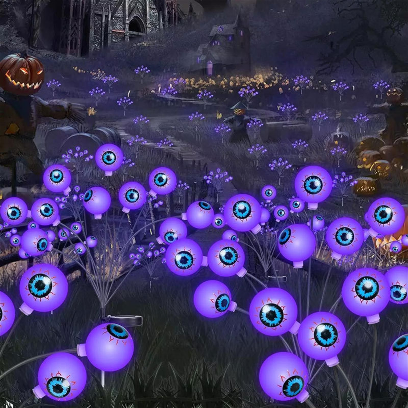 Halloween Decorations Outdoor Solar Scary Eyeball Lights 6Led Green Eyeball Swaying Firefly Lights Waterproof Solar Halloween Path Lights for Yard/Garden/Lawn/Party Decor(Purple)